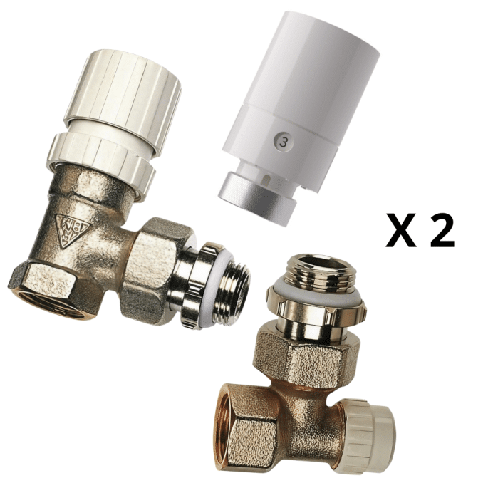 Kit 2 robinets thermostatiques + 2 coudes de retour 1/2 équerre RBM