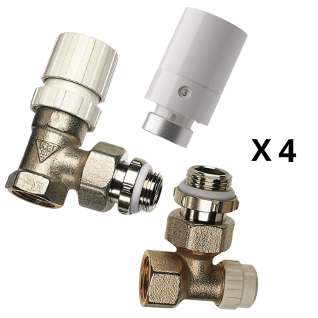 Kit 4 robinets thermostatiques + 4 coudes de retour 1/2 équerre RBM