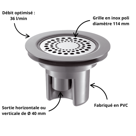 Siphon de sol pour sol souple ou vinyle Ø 114 Delabie
