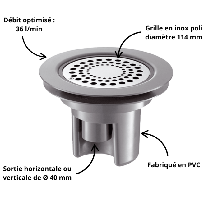 Siphon de sol pour sol souple ou vinyle Ø 114 Delabie