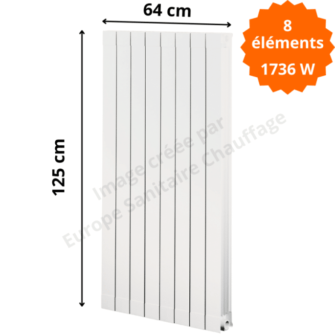 Radiateur aluminium H.125 x 64 cm Oscar 1200 Deville 1736 W