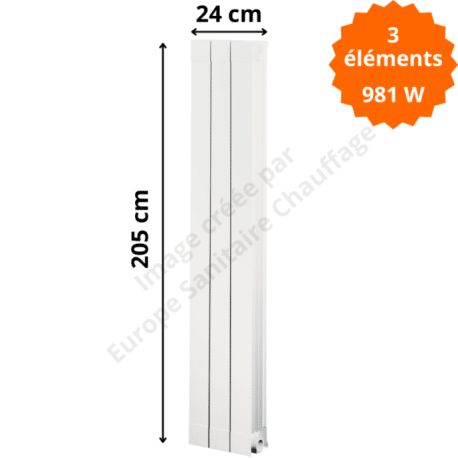 Radiateur aluminium H.205 x 24 cm Oscar 2000 Deville 981 W