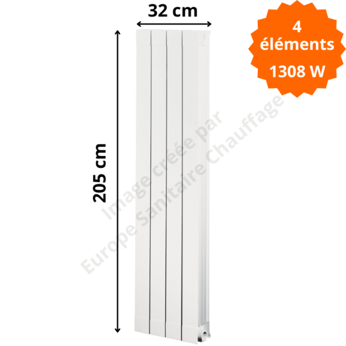 Radiateur aluminium H.205 x 32 cm Oscar 2000 Deville 1308 W