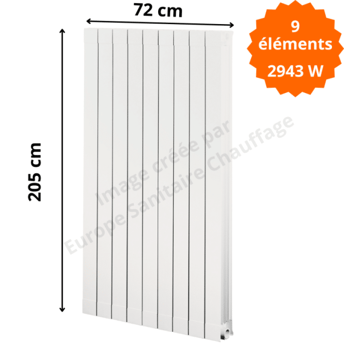 Radiateur aluminium H.205 x 72 cm Oscar 2000 Deville 2943 W