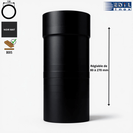 Élément droit réglable 80 à 270 mm émaillé noir mat Edilinox