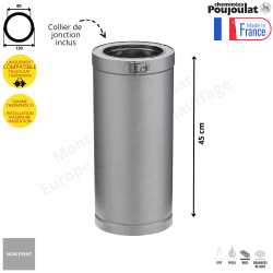 Elément droit 45 cm ref ED 450-... ZI Therminox ZI Poujoulat