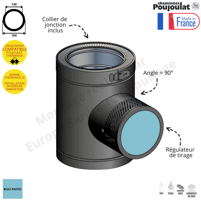 Té Régul'art Déco pour conduit isolé Therminox Poujoulat