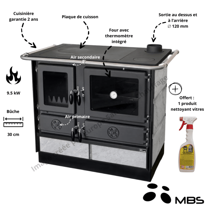 Cuisinière à bois 9.5 kW Ragnar Ollaire MBS