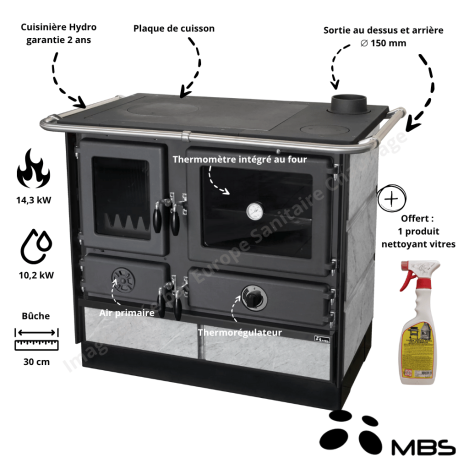 Cuisinière à bois 14,3 kW Hydro Ragnar Ollaire MBS