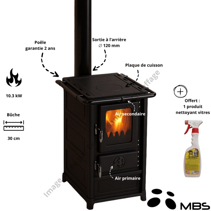 Cuisinière à bois 10.3 kW Anders MBS - Couleur Noir