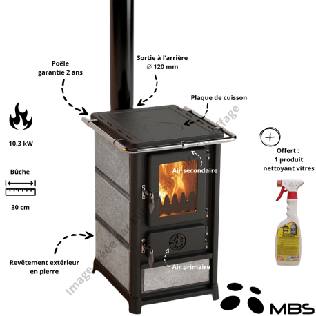 Cuisinière à bois 10.3 kW Anders MBS - Couleur Pierre Ollaire