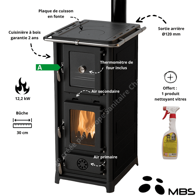 Cuisinière à bois 12,2 kW Anders Forno MBS - Couleur noir