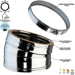 Coude 15 degrés conduit double paroi isolé Edilinox - Diamètre 100 mm