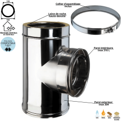 Té 90 degrés conduit double paroi isolé Edilinox - Diamètre 130 mm