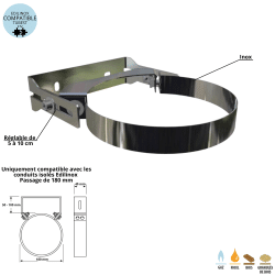 Collier mural inox conduit double paroi isolé Edilinox - Diamètre 130 mm