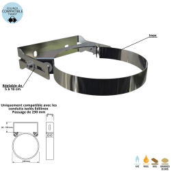 Collier mural inox conduit double paroi isolé Edilinox - Diamètre 180 mm