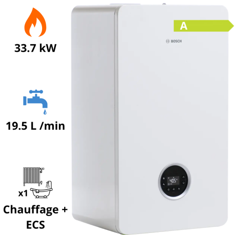 Chaudière gaz murale à condensation Condens GC8300i W 35/40 C mixte chauffage + ECS BOSCH