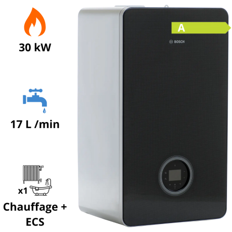 Chaudière gaz murale condensation Condens GC8700i W 30/35 C mixte chauffage + ECS BOSCH