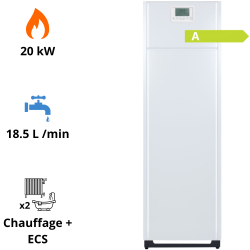 Chaudière gaz sol condensation Prestige Visio 20 kW avec ballon de 80L inox intégré au sol Frisquet Chaudière gaz sol condensation Prestige Visio 20 kW avec ballon de 80L inox intégré au sol Frisquet