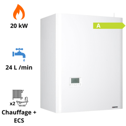 Chaudière gaz murale condensation Hydroconfort Visio 20 kW avec ballon inox 120L Frisquet