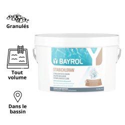 Stabichloran granulés 3 kg ou 25 kg pour stabiliser le chlore BAYROL