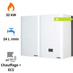 Chaudière gaz murale condensation Hydromotrix Visio 32 kW avec ballon extérieur UPEC 120L Frisquet
