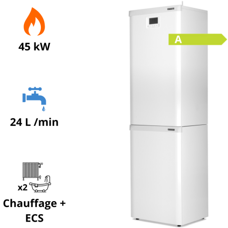 Chaudière gaz sol condensation Prestige CS + UPEC 120 45 kW en colonne Frisquet
