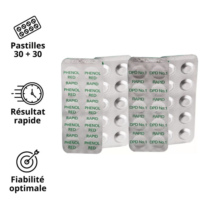 Recharge de 30 pilules DPD 1 et 30 pilules Phénol Red pour piscine BAYROL