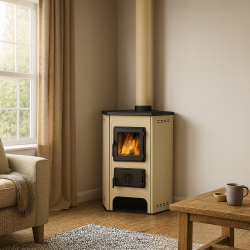 Poêle à bois 6,3 kW Nora Angle MBS avec plaque de cuisson