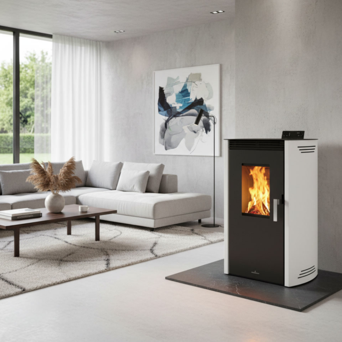 Poêle à granulés pellets NOA 11,7 KW avec accumulateur chaleur fonte Bronpi