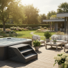 Escalier 3 marches pour spa aluminium marches bois gris foncé Poolex