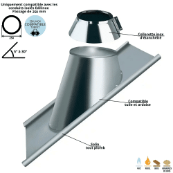 Solin plomb 5 à 30 degrés conduit double paroi isolé Edilinox - Diamètre 200 mm