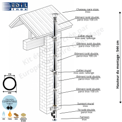 Kit conduit double paroi isolé vertical extérieur Ediliso25 Edilinox - Longueur 544 cm