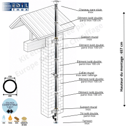 Kit conduit double paroi isolé vertical extérieur Ediliso25 Edilinox - Longueur 657 cm