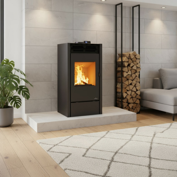 Poêle mixte bois et granulés Hybrid Bronpi 11 kW - Coloris Noir