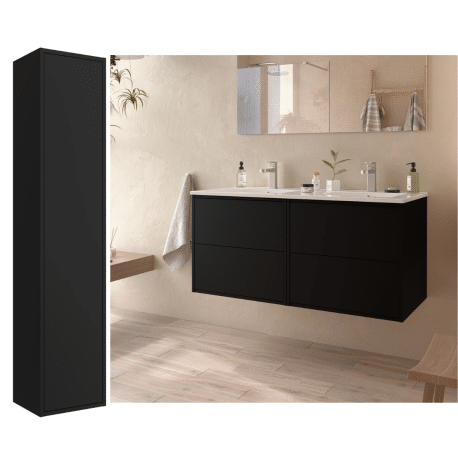 Meuble de salle de bain 120 cm avec colonne - Couleur Noir mat