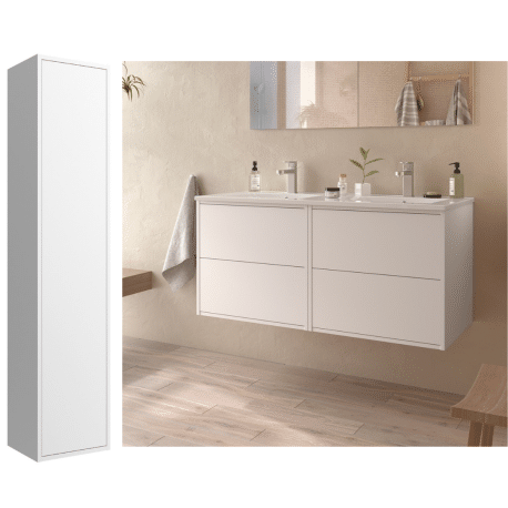 Meuble de salle de bain 120 cm avec colonne - Couleur Blanc mat