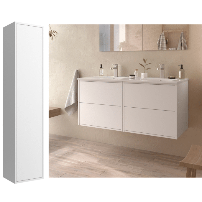Meuble de salle de bain 120 cm avec colonne - Couleur Blanc mat