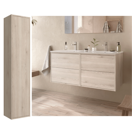 Meuble de salle de bain 120 cm avec colonne - Couleur Chêne naturel