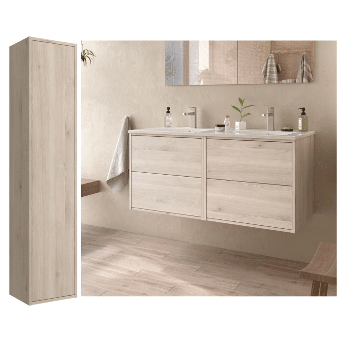 Meuble de salle de bain 120 cm avec colonne - Couleur Chêne naturel