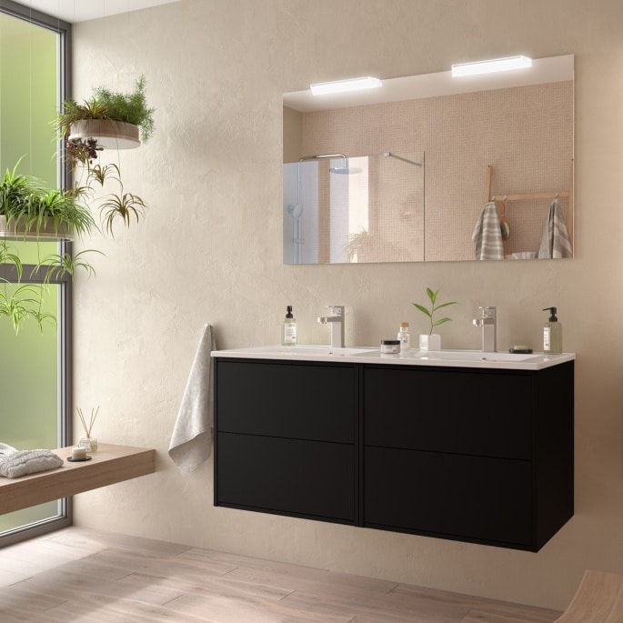 Meuble de salle de bain 120 cm avec miroir - Couleur Noir mat
