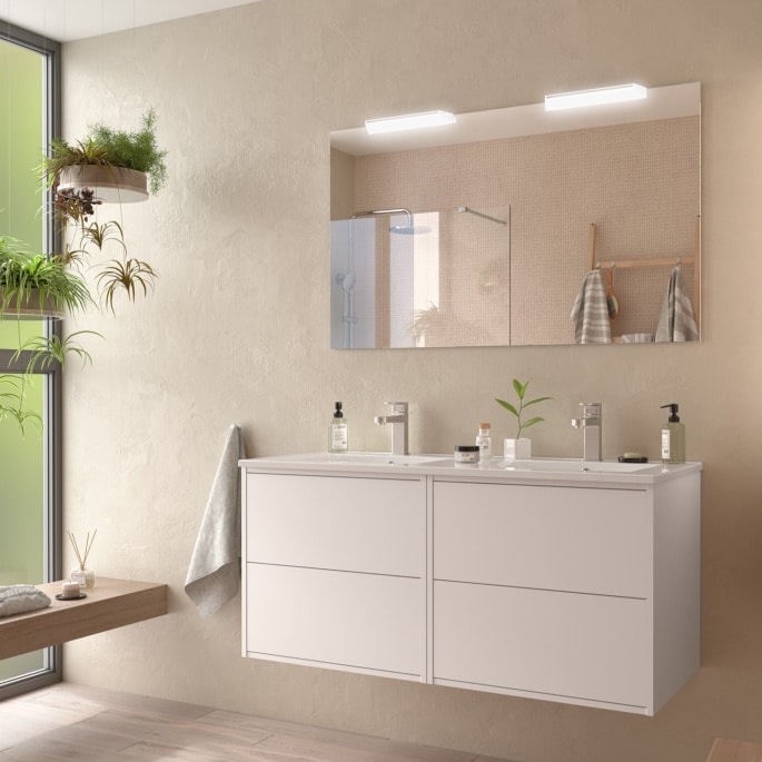 Meuble de salle de bain 120 cm avec miroir - Couleur Blanc mat