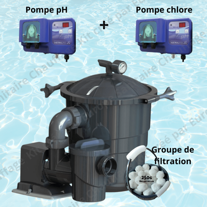 Pack Filtre à sable + Pompe + Balles filtrantes + Electrolyseur + Pompe PH