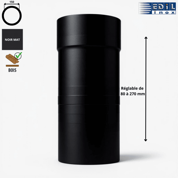Élément droit réglable 80 à 270 mm émaillé noir mat Edilinox