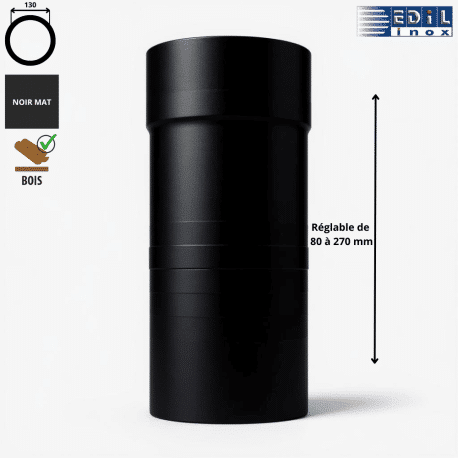 Élément droit réglable 80 à 270 mm émaillé noir mat Edilinox