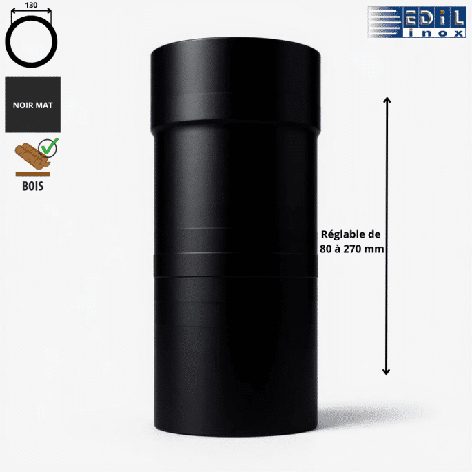 Élément droit réglable 80 à 270 mm émaillé noir mat Edilinox