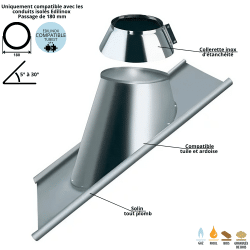 Solin plomb 5 à 30 degrés conduit double paroi isolé Edilinox - Diamètre 130 mm