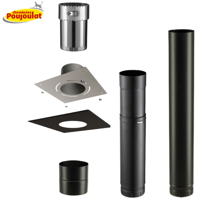 Kit raccordement conduit émaillé avec plaque finition pour poêles à bois - Poujoulat
