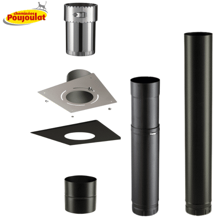 Kit raccordement conduit émaillé avec plaque finition pour poêles à bois - Poujoulat
