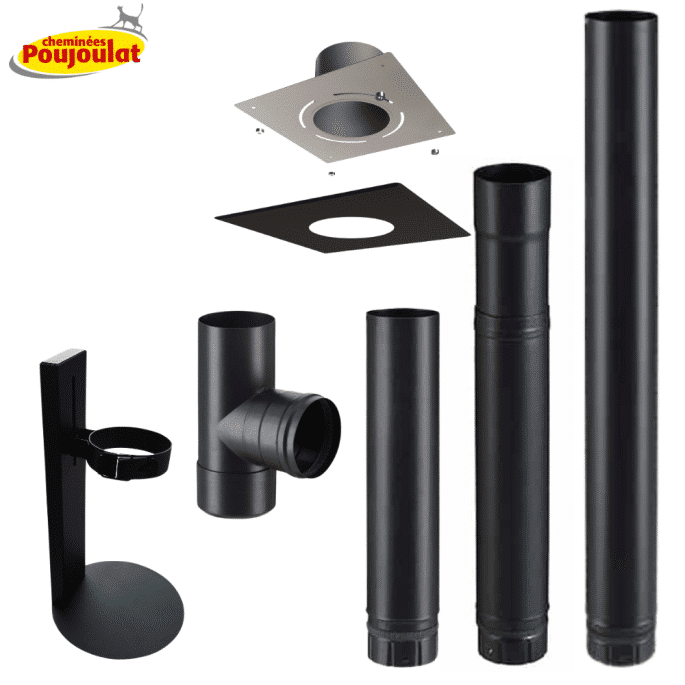 Kit raccordement intérieur conduit émaillé avec plaque finition pour poêles à granulés - Poujoulat